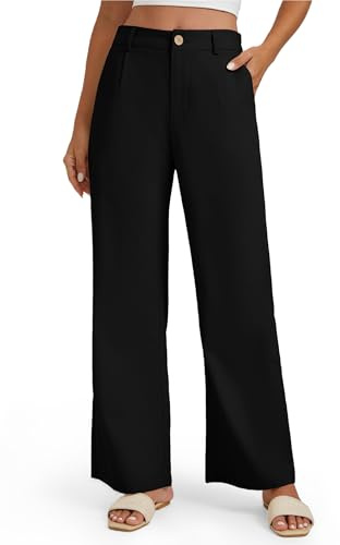Enmain Pantalon Lin Femme Jambes Larges Bureau Pantalon Taille Haute Décontracté Coton Costume Pants avec Poches