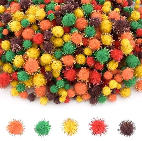 NACHLYNN 1000 pompones de purpurina para manualidades, paquete grande, 4 tamaños, multicolor, suaves, pompones para manualidades, actividades de decoración DlY, con bolsa de almacenamiento (serie