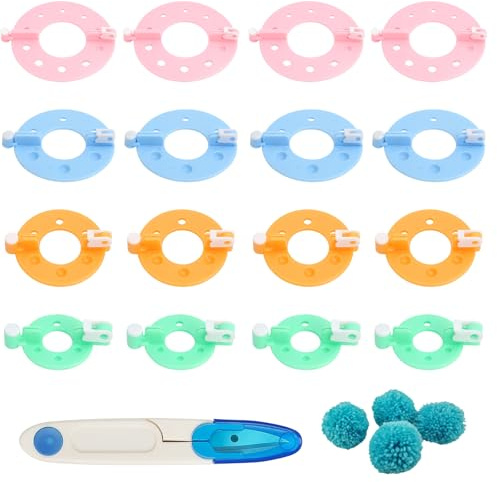 17 Stück Pompom Maker Set, 4 Größen Bommel Maker für DIY Handwerk, Mützen, Puppen und Dekoration, Ideal für Erwachsene und Kinder, Blaue Farbe