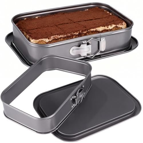 Springform Cake Tin for Baking, 11.4x7.5 Rectangular Cheesecake Tin with Removable Bottom, Non-stick Carbon Steel Cake Pan, Leakproof Baking Mould for Brownies, Mousse
