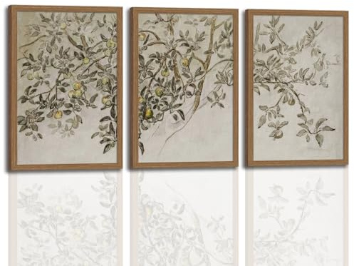 Vintage Apple Tree Canvas Wall Art Set of 3 Rustic Botanical Poster Prints with Wooden Frame Neutral Tree Branch Picture Painting Country Farmhouse Wall Decor for Living Room Bedroom Kitchen16x24Inches