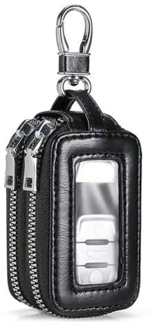 NiuLumea Funda para llaves de coche con ventana transparente, doble cremallera, de piel, protector para llaves de coche
