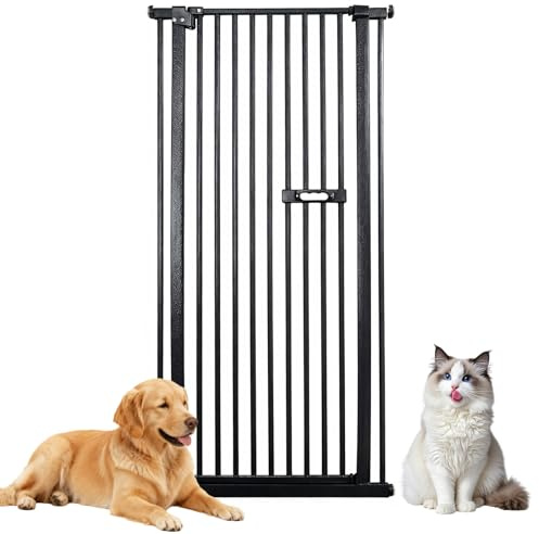 Hocomay Schutzgitter Für Haustiere Extra Hoch, Eingebettete Griff Ist 180° Türöffnung Automatische Türschliessung Verstellbare Breite Türgitter Ohne Bohren Hundegitter Ausziehbar 150cm Schwarz
