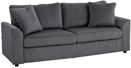 HOMCOM 3-Sitzer-Sofa mit Armlehnen Polstersofa 212 x 80 x 88 cm Dunkelgrau | Couch, Zierkissen, mit Cordbezug, Dick Gepolstert, Loungesofa, bis 450 kg Belastbar, für Wohnzimmer, Schlafzimmer