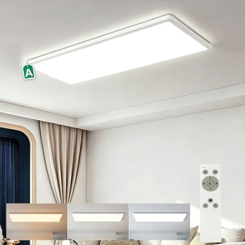 Bowfar LED Deckenleuchte Effizienzklasse A, 18W 4000LM Deckenlampe Dimmbar | LED Deckenleuchte Lang mit Fernbedienung, 3000K-6500K, LED Panel Schlafzimmer Lampe für Wohnzimmer Badezimmer Küche 80x25CM