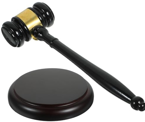 Lurrose Mazo de Juez de Madera 2 Piezas Bloque de Sonido para Subasta, Martillo de Subasta de Madera Resistente, Accesorio Oficial para Tribunal y Sala de Juicios