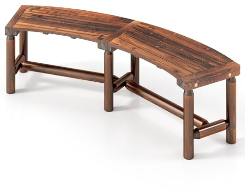 SFAREST Wooden Garden Bench, 2-3 People Curved Patio Bench, Outdoor Furniture Park Porch Seating for Backyard Porch Balcony, 360kg Max Load (1, Rustic Brown, 170 x 58 x 45 cm)
