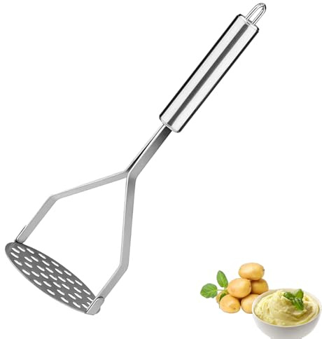UQMIQURA Machacador de patatas, acero inoxidable, prensador de patatas, triturador de verduras, apto para lavavajillas, prensa de patatas para puré de patatas, verduras y frutas, utensilios de cocina