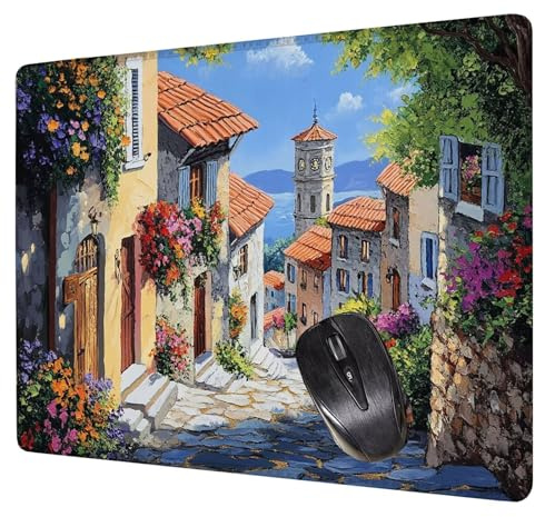 Calle Alfombrilla Raton Gaming 400x300x3mm, Alfombrilla Escritorio Flor Mouse Pad con Base Goma Antideslizante, con Bordes cosidos, Superficie Impermeable, para Oficina PC Portátil Tapete Rato H0-466