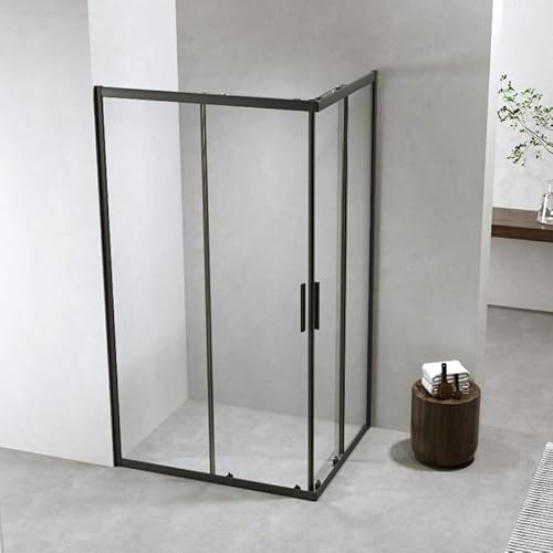 Auria Box Doccia Angolare 80x120 cm h190 - Cabina Doccia Scorrevole in Cristallo Temperato 6mm Trasparente, Profilo Alluminio Nero Opaco, Chiusura Magnetica e Cuscinetti Sganciabili - Mod. Neat