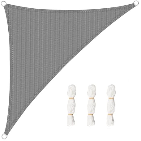 WOLTU Voiles d'ombre Triangle 3x3x4.25 m Respirante en HDPE, Toile d'ombrage Protection Solaire, Anti 85% UV Contre Le Vent, pour Jardin terrasse Camping Gris