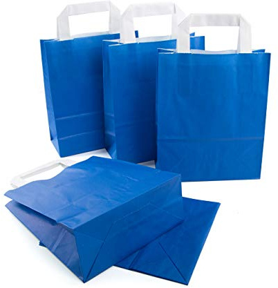 Logbuch-Verlag 25 Papiertaschen Papiertüten mit Henkel blau royalblau 18 x 8 x 22 cm kleine Papier Tragetaschen