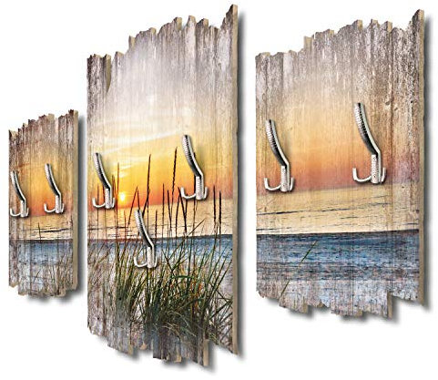 Kreative Feder 3-teilige Designer Wandgarderobe Abendspaziergang am Strand - Flurgarderobe Wandpaneele Größe 95x60cm aus MDF (Abendspaziergang am Strand)