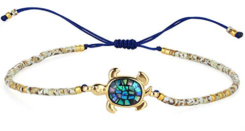 KELITCH Abalone Muschel Perlenarmband Verstellbare Schildkröte Anhänger Rocailles Wickelarmband Freundschaft Armreifen Schmuck
