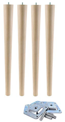 4X Sofafüße Buche Holzfüße Möbelfüße mit Zubehör L. 8-45 cm Gerade (Gerade Länge 45cm)