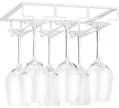 FOMANSH Wine Glass Rack - Under Cabinet Stemware Wine Glass Holder Glasses Storage Hanger Metal Organizer for Bar Kitchen White