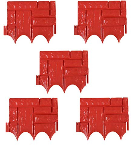Tuoservo Gartenzaun-Paneele aus Kunststoff, Gartenzaun, Rasenkante, Pflanzenbegrenzungszaun, 5 Stück (rot)
