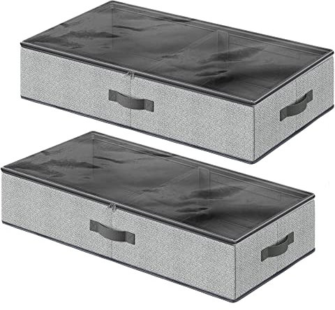 SONGMICS Unterbettkommode, 2er Set, Unterbett Aufbewahrungsbox mit Sichtfenster, Faltbarer Organizer, unter dem Bett oder auf dem Schrank, Vliesstoff, platzsparend, grau RUB002G01