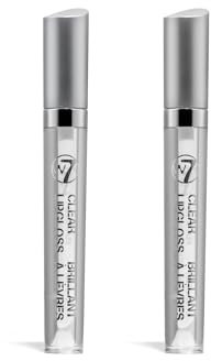 W7 Lip Gloss Wand - Soft Clear Liquid Gloss - Non-Sticky, High-Shine Finish - 2 Pack
