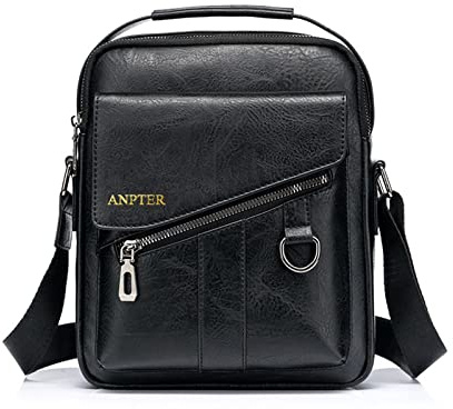 ANPTER Umhängetasche Herren Schultertaschen Herrentasche Ledertasche Shoulder Bag Seitentasche Crossbody Vintage Umhängetaschen Handytasche Messenger Bag Umhängen Geldbörsen(Schwarz Schultertaschen)