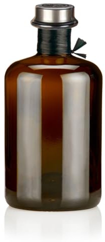 Geniess-Bar! 1 Apothekerflasche braun 500ml leer schwarz antik Profiset Korken silber matt, Flaschenkapsel & Bast Band, Geschenk Braunglas Flaschen 0,5L für Öl, Gin, Kräuter Schnaps uvm.