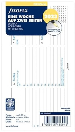 Filofax Personal 1 Woche auf 2 Seiten. horiz.(deutsch)2023