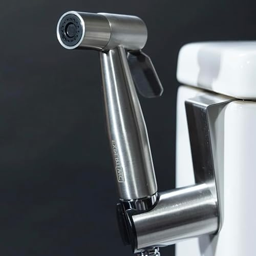 Douchette WC (Brevet Déposé) de Marque Française pour Toilette avec Jet Réglable - Bidet Hygiénique avec Robinet 3 Voies, Pistolet, Flexible et Support Inclus - Kit Hygiene Intime Complet (Inox)