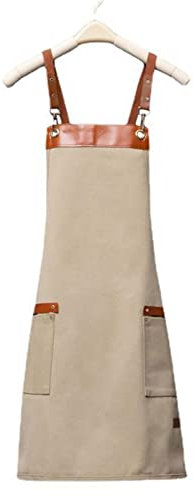 BATTTX Waxed Canvas Schürzen for Damen Herren, Arbeitsschürze Mit Werkzeugtaschen, wasserdichte Ölbeständige Kochschürze (Color : Khaki, Size : XL)