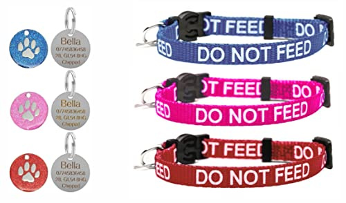 LARRYROO Katzenhalsband mit Sicherheitsschnalle, Glocke und personalisierbarem Anhänger mit Pfotenabdruck-Gravur Do Not Feed
