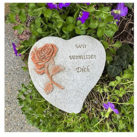 Grabherz Gedenkstein - Wir vermissen Dich - Grabschmuck Trauerherz 13cm 600g Handarbeit Rose Rost