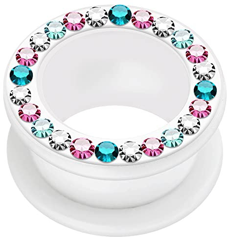 AZARIO LONDON Pierce Flesh Tunnel mit Kristallsteinen, Milchweiß, UV-Acryl, mit Außengewinde, Schraube für Flesh Tunnel, Plugs und Tunnels, 13/16 Inch ( 20mm ), Kristallstein, Kristall