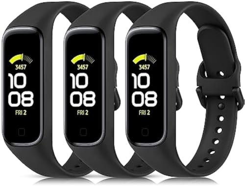 Vancle 3 Stück Armband für Samsung Galaxy Fit 2 Armband für Damen Herren, Weiches TPU Silikon Uhrenarmband Wasserdichtes Sport Ersatzarmband für Samsung Galaxy Fit2, Schwarz/Schwarz/Schwarz