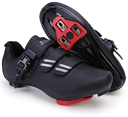 Hixingo Zapatilla de Ciclismo Hombre, Rayas Zapatos Bicicleta de Carretera Exterior MTB Compatibles con SPD/SPD-SL Lock System, Zapatillas de Ciclismo Unisex Adulto Respirables