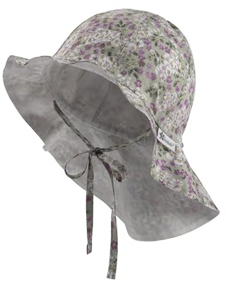 Sterntaler Sonnenhut Millefleurs mit Nackenschutz und Bindeband - Schirmmütze Kinder gefüttert mit Batist (Bio) - Sommerhut Mädchen aus Baumwolle mit Größenregulierungsband UV30 - blassgrün, 51
