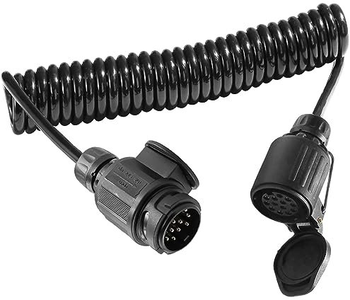 AgriShop Anhänger Verlängerungskabel Adapter13-Polig Auf 13 Polig,2.8M Spiralkabel Anhänger 13 polig Anhänger Verlängerung mit Männlich Weiblich Stecker,Adapter Anhängerkupplung 13 auf 13 polig CE