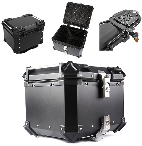 Aluminium-Topcase Motorrad-Heckkasten Universelle Motorradkoffer Top Case Roller Koffer Große Kapazität 28L-100L Schwarz Silber Motorrad Heckbox Helmkoffer Mit Platte Und Montagekit ( Color : Schwarz