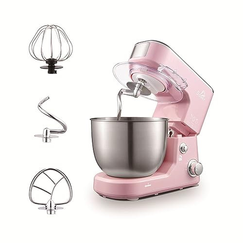 Stand Mixer Food Stand Mixer Dough Blender Stepless Speed Regulation 360° Stirring 5L Stainless Steel Bowl with Splash Guard (Beater, Dough Hook, Whisk) 1000W (Color : Pink)