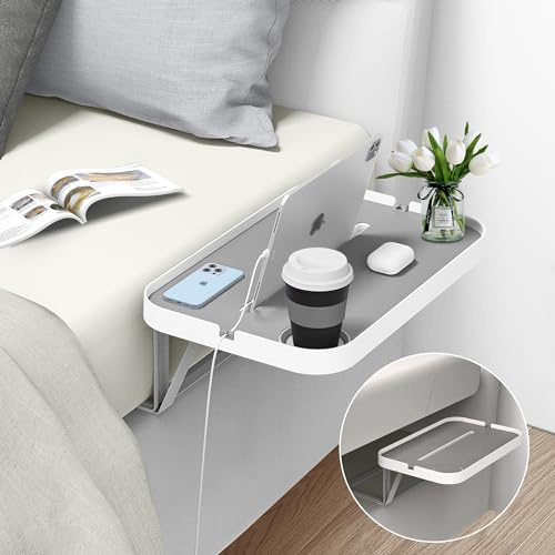 KIWIFOTOS Nachttischablage für Bett ohne Seitenrahmen, Nachttisch-Tablett für Plattformbett mit Getränkehalter, Kable-Organizer, stummes Design (Model L)