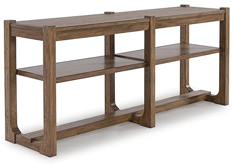 Signature Design by Ashley Cabalynn Farmhouse Sofa Table with 2 Adjustable Shelves, Light Brown