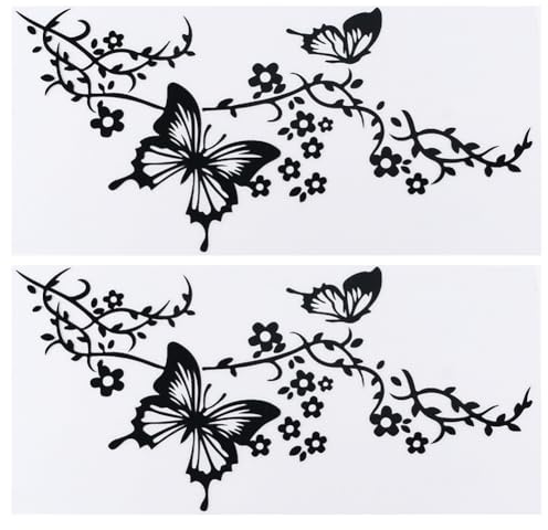 GORGECRAFT 2 Blatt Schmetterlings-Autoaufkleber-Set Schmetterlinge Küssende Blumen Autoaufkleber Wasserfester Vinyl-Aufkleber Damen-Autoaufkleber Automobil-Außendekoration Für Auto LKW Schwarz