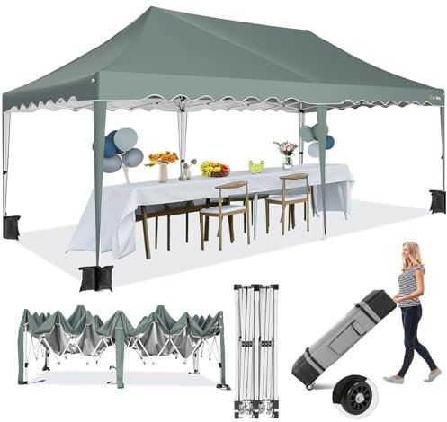 HOTEEL Faltpavillon 3x6 Pavillon Wasserdicht Stabil Partyzelt Faltbar, Faltzelt Pavilion Klappbar Mit Rolltasche & 4 Sandsäcken, Einfacher Aufbau für Hochzeiten, Gewerbe, Partys, UV50+ Schutz, Grau