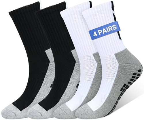 4 pares Calcetines Antideslizantes Hombre, calcetines deportivos antideslizantes futbol que absorben la humedad,calcetines running atléticos transpirables para baloncesto, correr, yoga