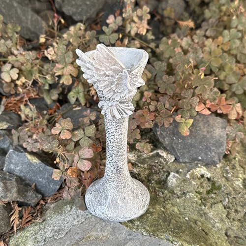 eberin · Friedhof Grabvase · XS Grabblumenvase in massiver Steinoptik fürs Grab · Blumenvase · Grabvase mit Taube · grau antik ·