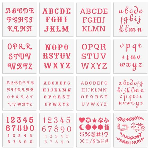6x6in Alphabet Letter & Number Cookie Stencils for Royal Icing & Sugar Cookie Decoration - 16 Pcs Assorted Sizes