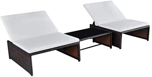ULUYYUC Rattan-Liegebett Sonnenbank Tagesbett-Überdachung Liege GartenSonnenliegen 2 STK. mit Tisch Poly Rattan Braungeeignet für Pools, Strände, Decks