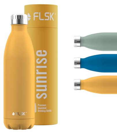 FLSK Trinkflasche – Premium Edelstahl Thermosflasche – 100 % auslaufsicher & kohlensäuregeeignet – hält 24 h kalt & 18 h heiß – BPA-frei (sunrise, 750 ml)