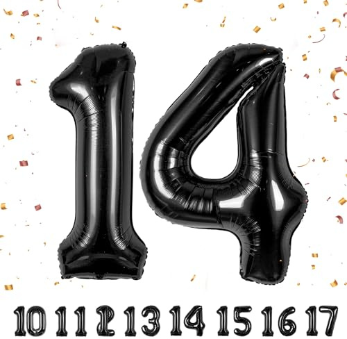 Zahlen luftballon 14 jahre | Schwarz Folienballon-4014 Geburtstagsdeko -14 Ballon Zahl Deko zum Geburtstag fliegt mit Helium 14.Geburtstag für Männer Frauen 14.Geburtstagsparty Jubiläum