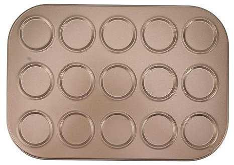 F&Y Muffin Top Pan Macaron Bakeware Pan Muffin Tray Baking Mould Carbon Steel Bakeware for Oven Baking Gold (15 Hole)