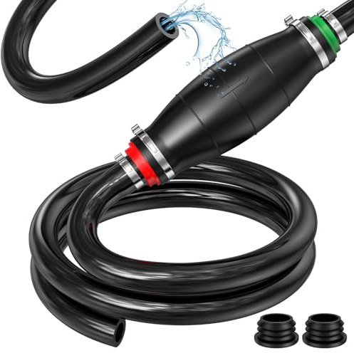 Syphon Pump, Preciva Fuel Petrol Suction Extractor Pumping Tool, 2m All Rubber Oil Water Transfer Siphon Pumpers, Automotive Brake Fluid Syphoning Hose Kit with 2 Caps for Cars, Fish Tanks