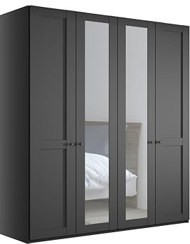WIEMANN Drehtürenschrank mit 2 Spiegeltüren mittig, Landhausstil Kleiderschrank 200cm breit, Graphit Dekor, Höhe 216cm, Marlow